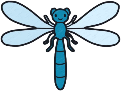 A coloured-in dragonfly from the game.