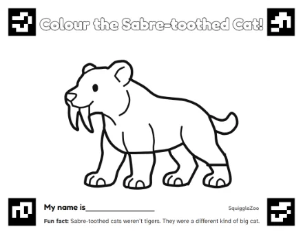 The sabre-toothed cat colouring sheet.